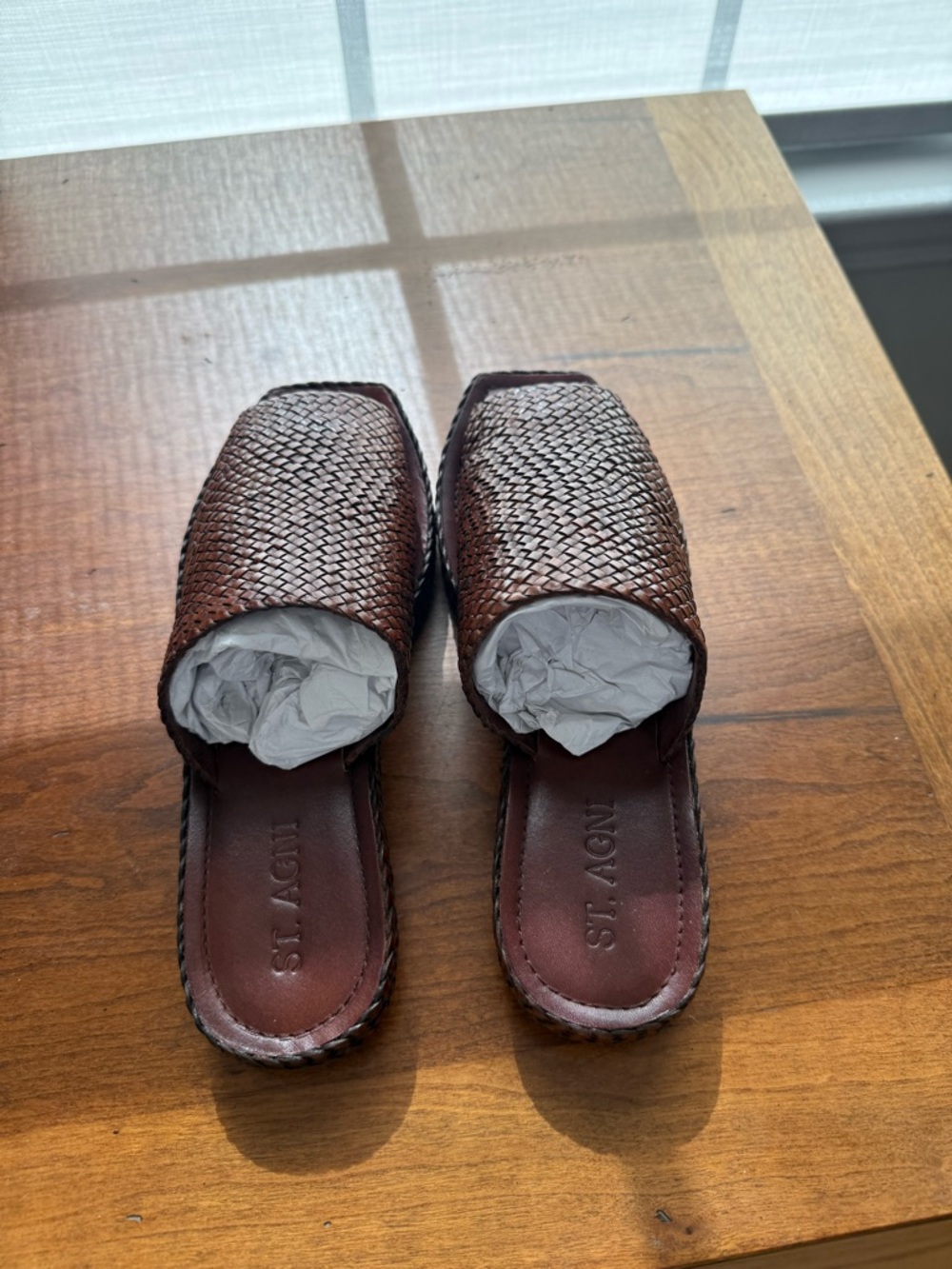 ST. AGNI Brown Woven Platform Slide Mules - Picture 2 of 6